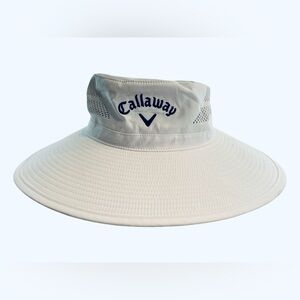 Callaway Golf Wide Brim Sun Hat Adjustable White Mesh Navy Blue Embroidered Logo